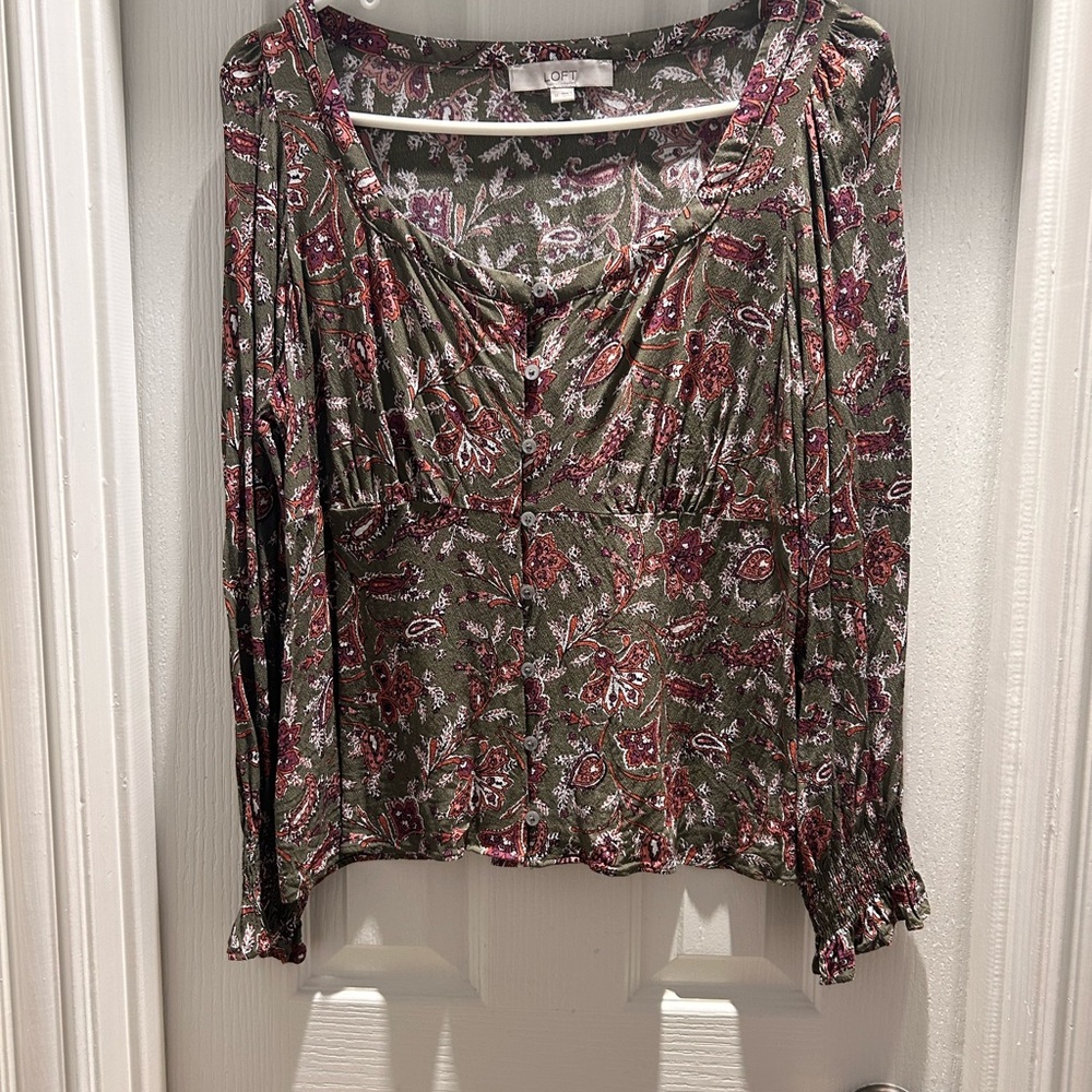 LOFT Paisley Blouse - Olive and Burgundy